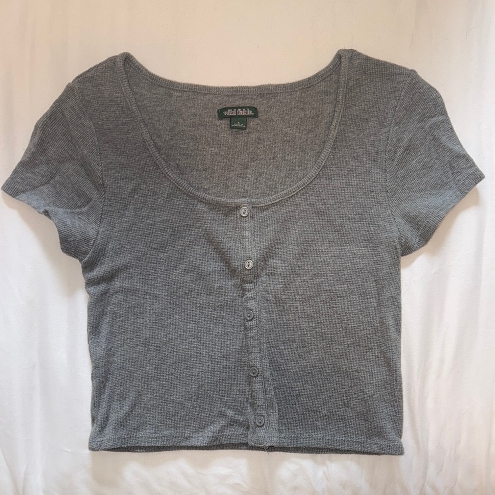 Wild Fable Gray Crop Blouse with Button Detail